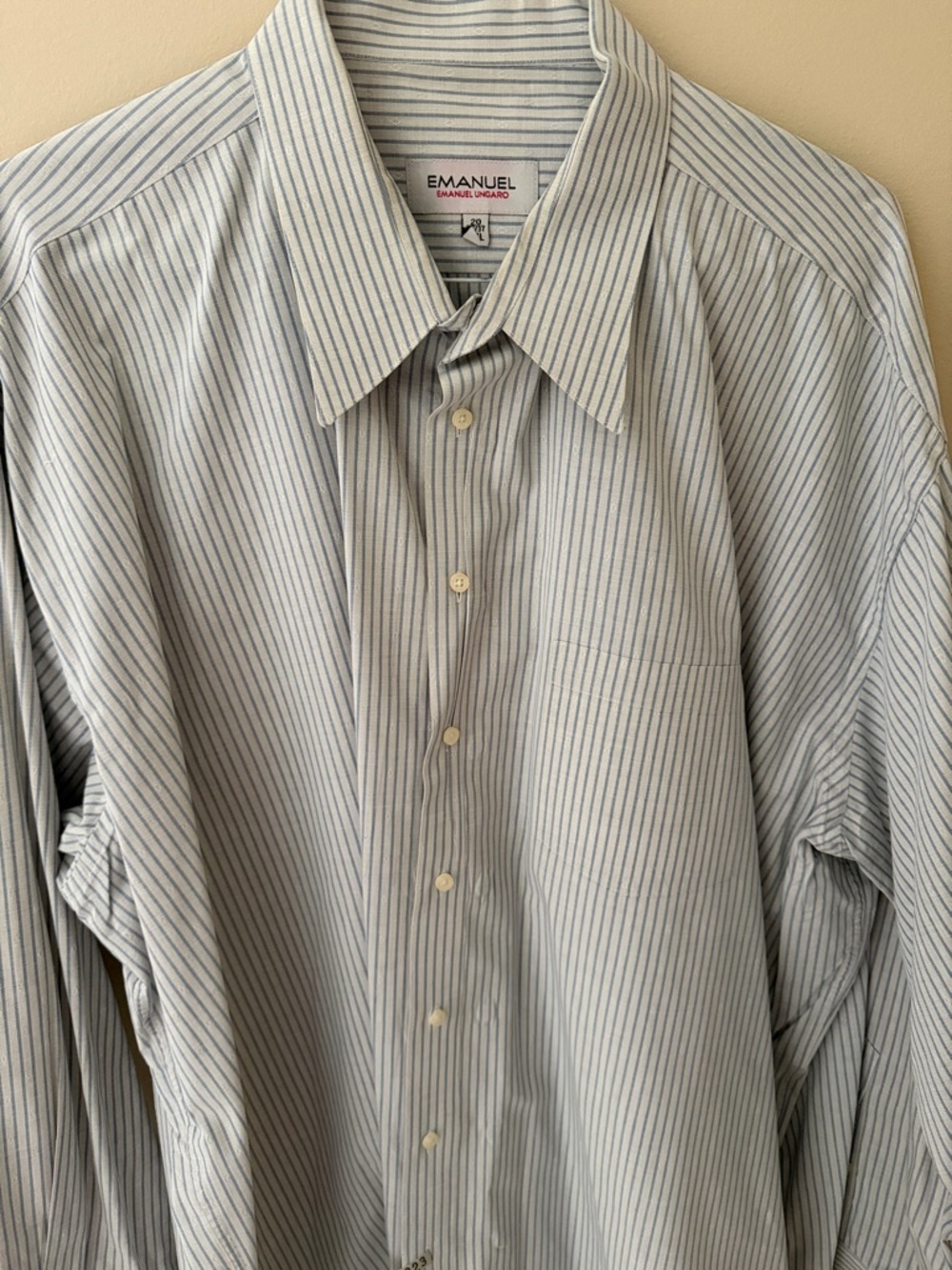 20 36/37 Vintage Emanuel Ungaro Blue and White Pinstripe Men's Dress Shirt
